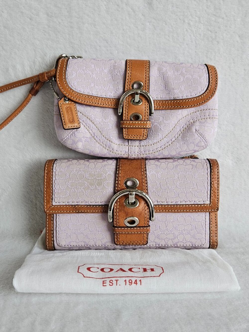 Vintage Coach Y2K Soho Buckle Lilac Wallet and Mini Pouch Wristlet Bundle Set